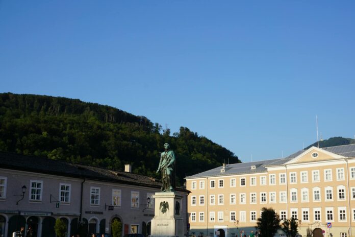 mozart statue in salzburg s historic square