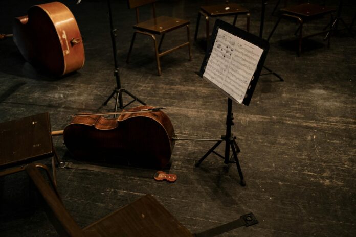 brown cello on the floor