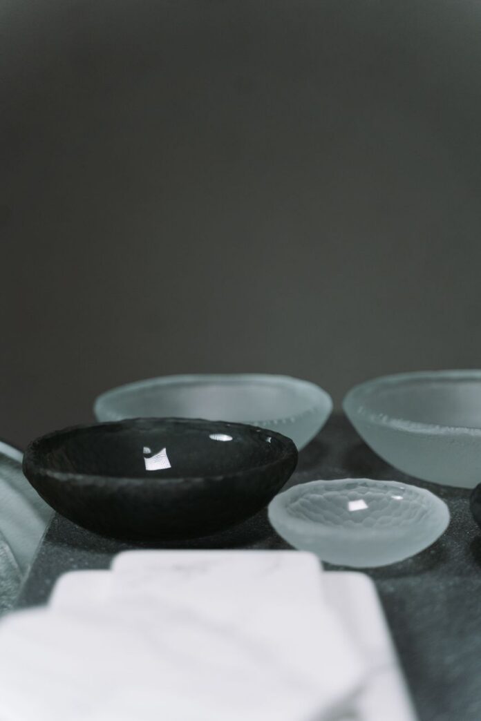 glass bowls on table